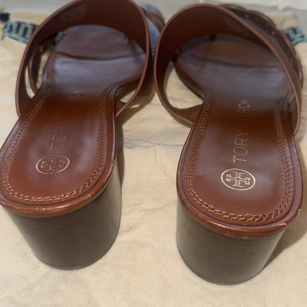 Tory Burch Tiny Miller Heeled Sandals in Burnt Cuoio Leather - Picture 4 of 15